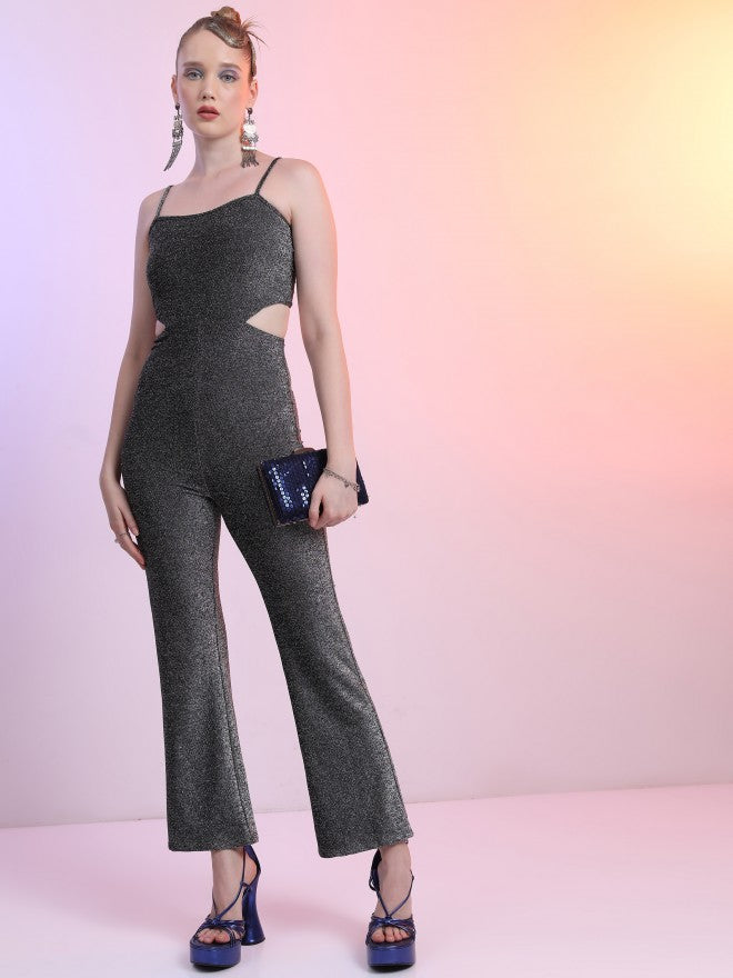 Ketch Women Silver/Black  Self Design Jumpsuit - Silver - Image 1