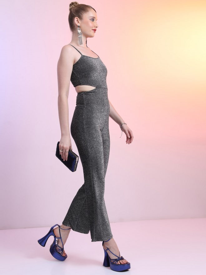 Ketch Women Silver/Black  Self Design Jumpsuit - Silver - Image 4