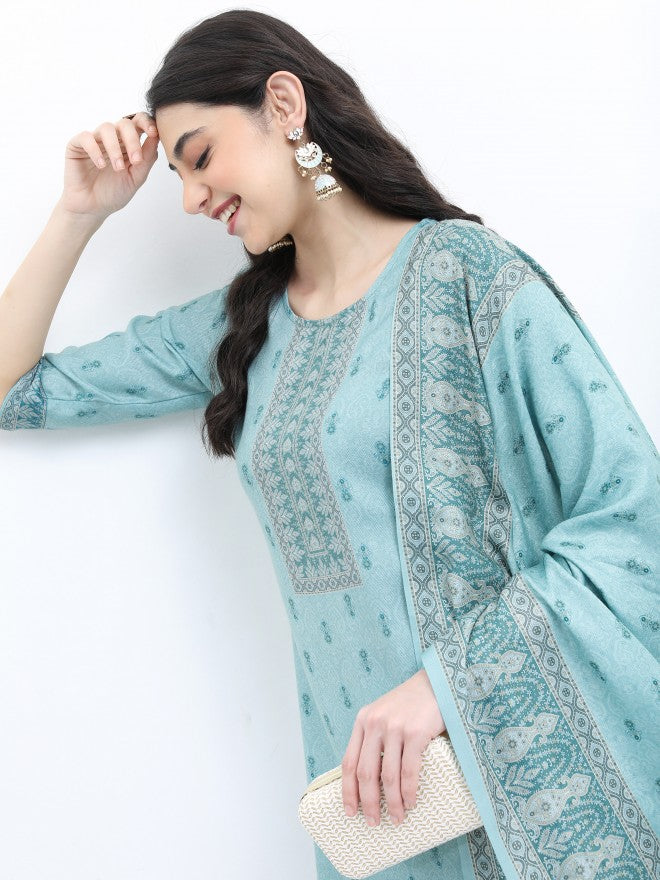 Ketch Women Green Printed Kurta With Palazzo And Dupatta - Green - Image 2