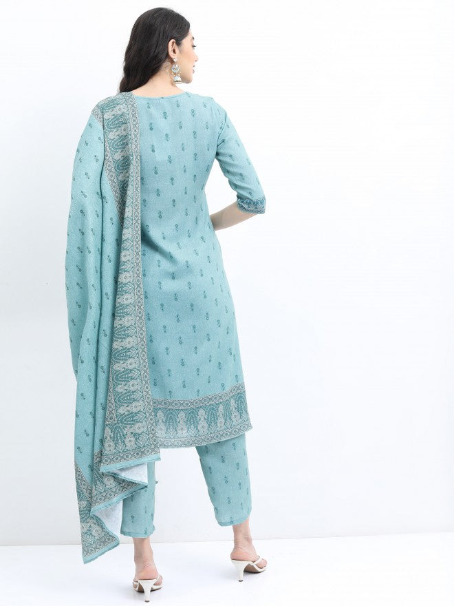 Ketch Women Green Printed Kurta With Palazzo And Dupatta - Green - Image 3
