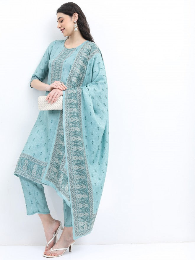 Ketch Women Green Printed Kurta With Palazzo And Dupatta - Green - Image 4