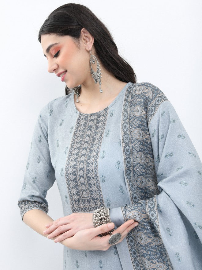 Ketch Women Grey Printed Kurta With Palazzo And Dupatta - Grey - Image 2