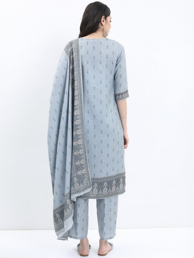 Ketch Women Grey Printed Kurta With Palazzo And Dupatta - Grey - Image 3