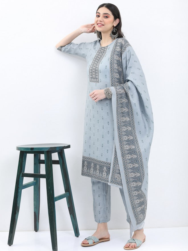 Ketch Women Grey Printed Kurta With Palazzo And Dupatta - Grey - Image 4