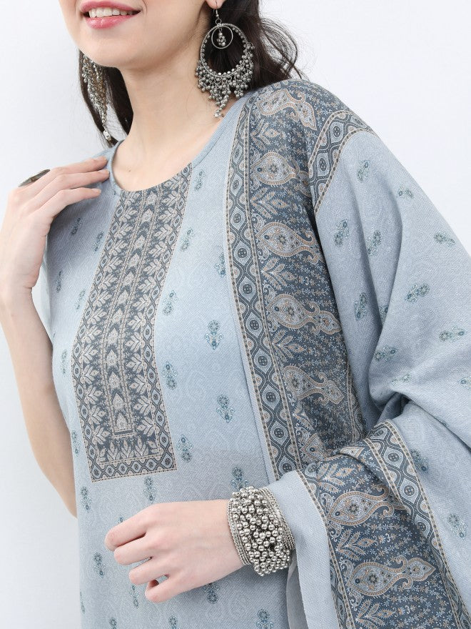Ketch Women Grey Printed Kurta With Palazzo And Dupatta - Grey - Image 5