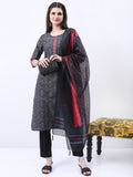 Ketch Women Black Printed Kurta With Trouser And Dupatta - Black - Image 1