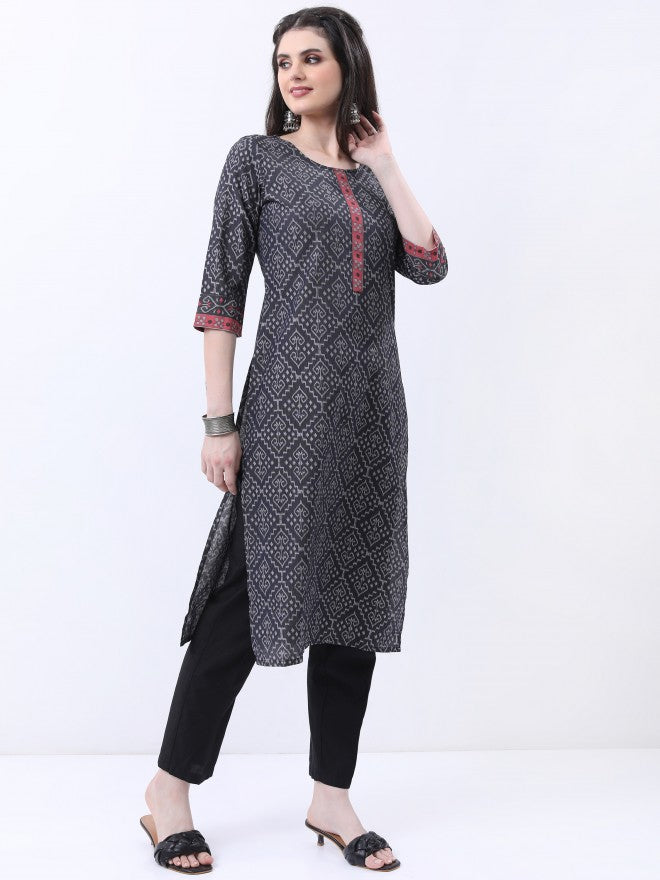 Ketch Women Black Printed Kurta With Trouser And Dupatta - Black - Image 6