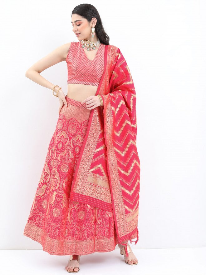 Ketch Women Pink Printed Top With Skirt And Dupatta - Pink - Image 1