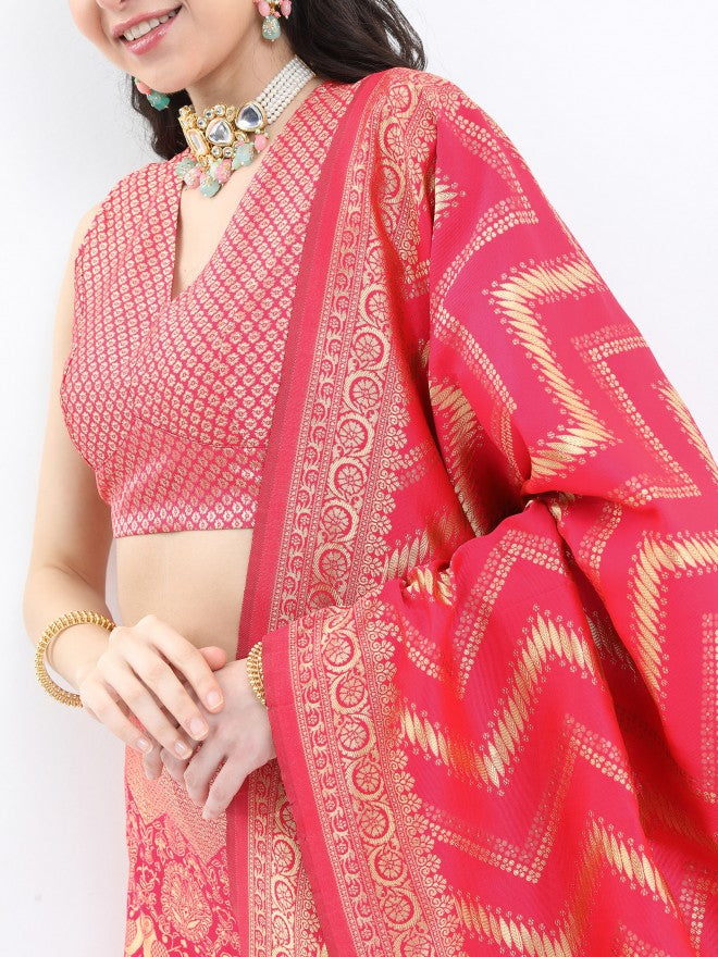 Ketch Women Pink Printed Top With Skirt And Dupatta - Pink - Image 4