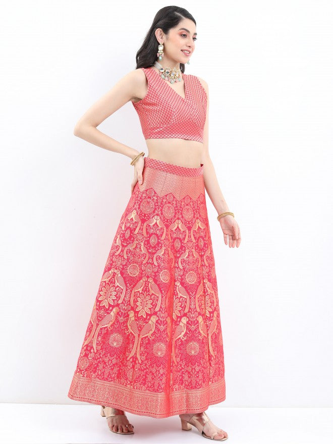 Ketch Women Pink Printed Top With Skirt And Dupatta - Pink - Image 5