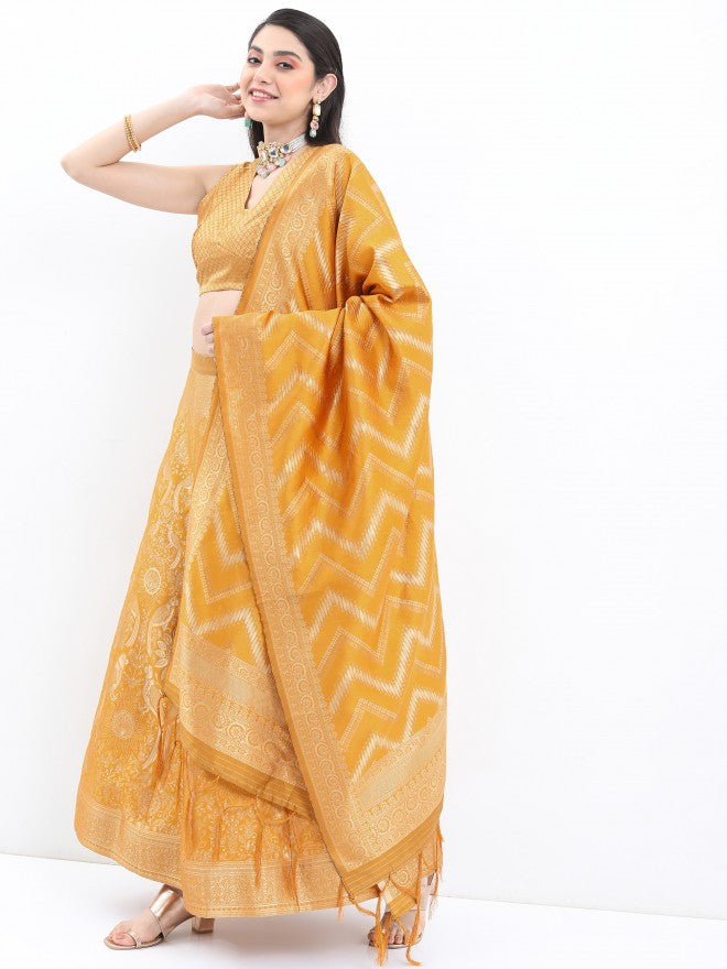 Ketch Women Yellow Printed Top With Skirt And Dupatta - Yellow - Image 1