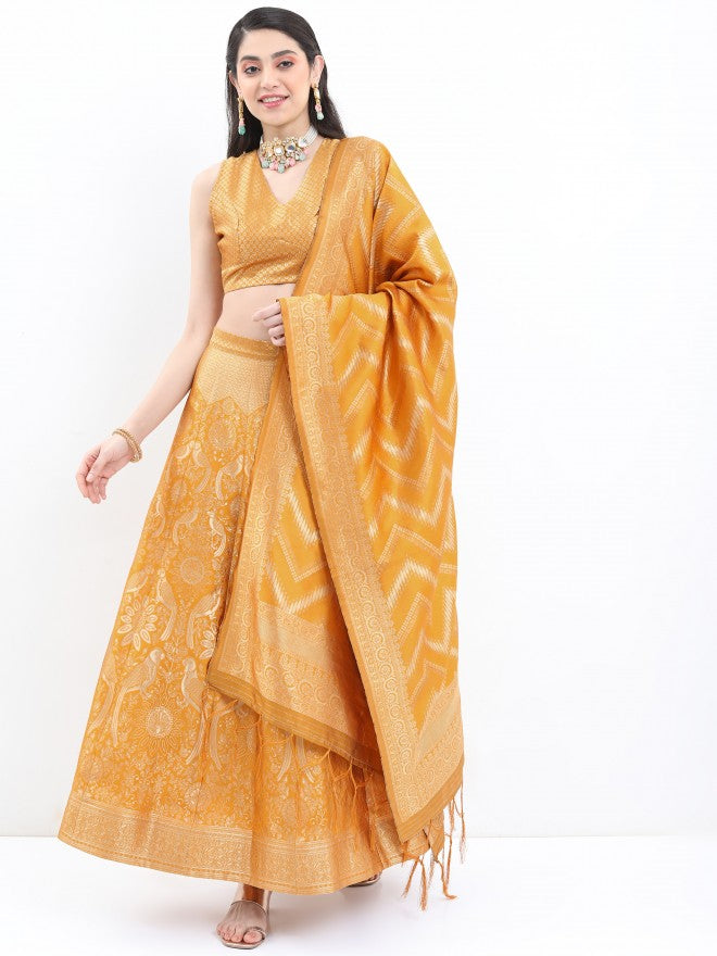 Ketch Women Yellow Printed Top With Skirt And Dupatta - Yellow - Image 2