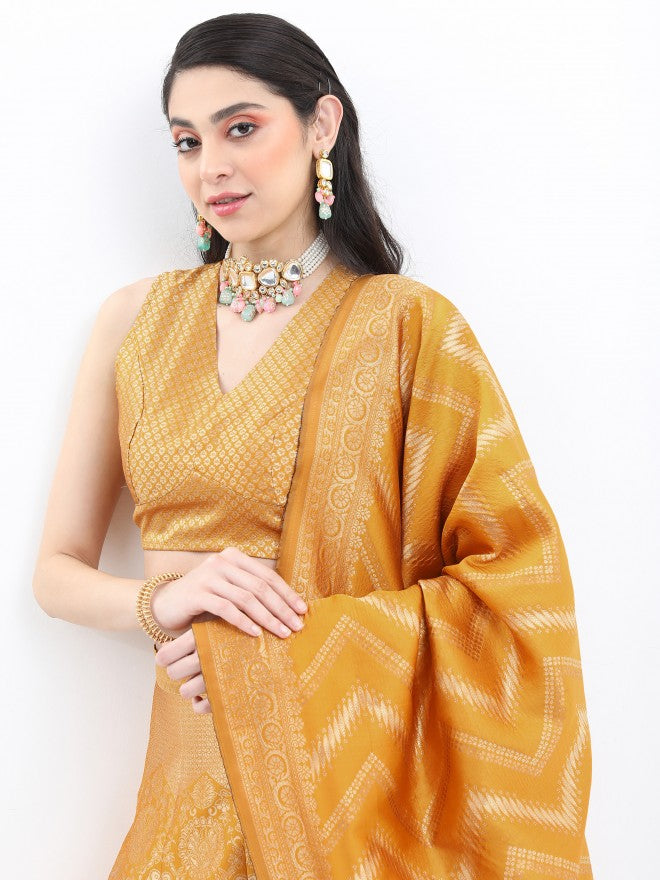 Ketch Women Yellow Printed Top With Skirt And Dupatta - Yellow - Image 4