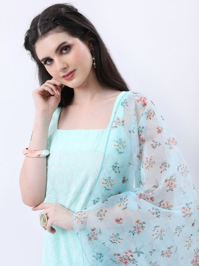 Ketch Women Blue Printed Kurta With Sharara And Dupatta - Blue - Image 2