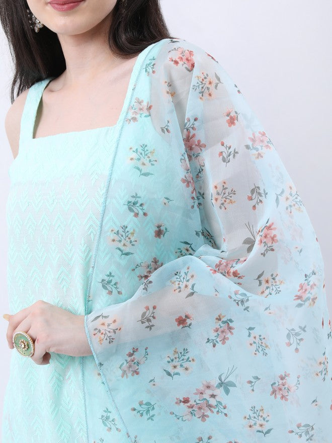 Ketch Women Blue Printed Kurta With Sharara And Dupatta - Blue - Image 5