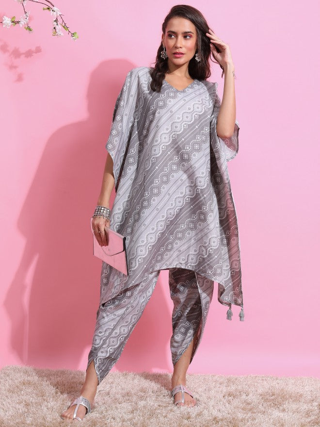 Ketch Women Grey Printed Kurta With Dhoti Pant - Grey - Image 1