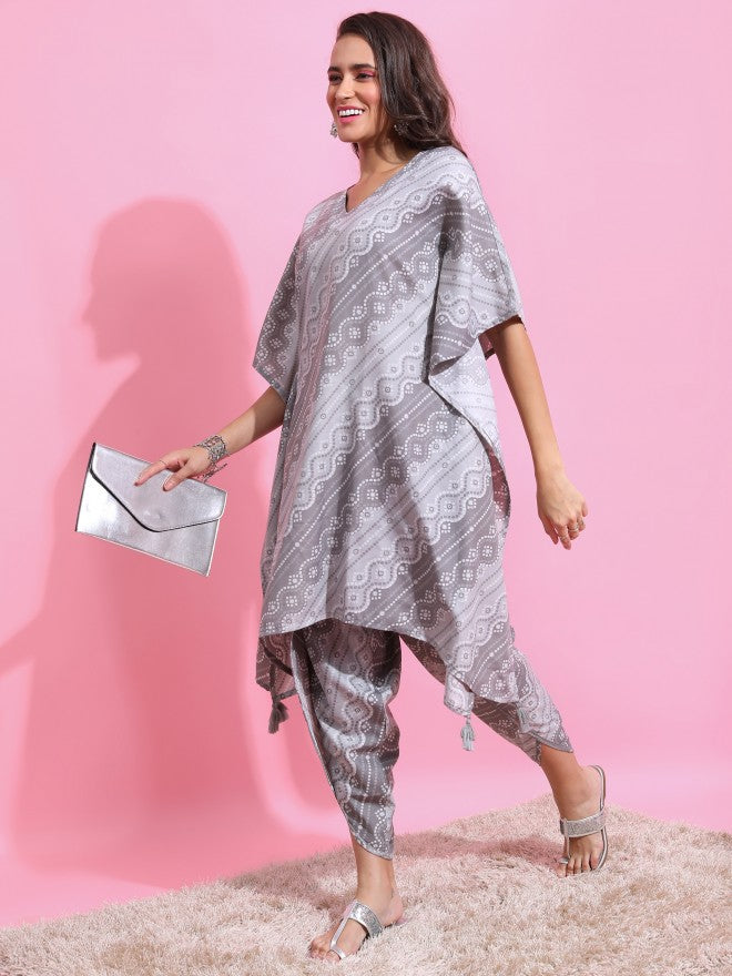 Ketch Women Grey Printed Kurta With Dhoti Pant - Grey - Image 2