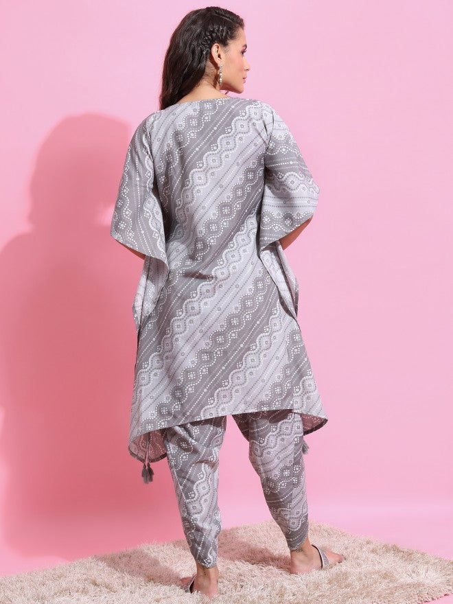 Ketch Women Grey Printed Kurta With Dhoti Pant - Grey - Image 3