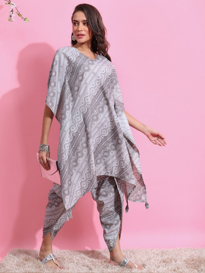 Ketch Women Grey Printed Kurta With Dhoti Pant - Grey - Image 4