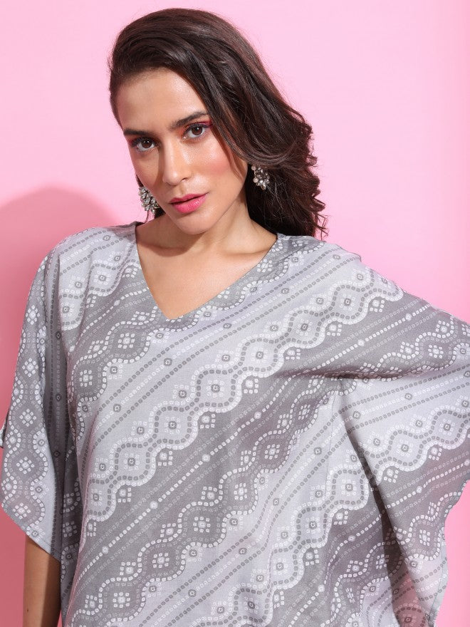 Ketch Women Grey Printed Kurta With Dhoti Pant - Grey - Image 8