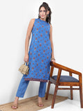 Ketch Women Blue Printed Kurta With Trouser - Blue - Image 1
