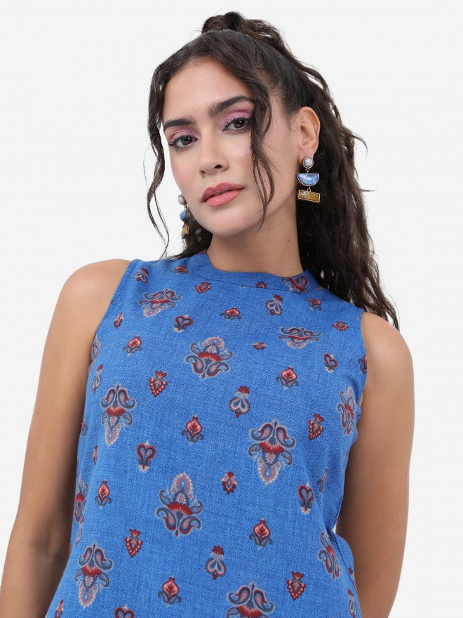 Ketch Women Blue Printed Kurta With Trouser - Blue - Image 2