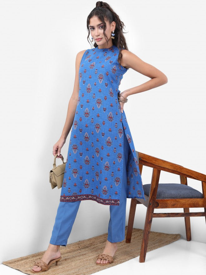 Ketch Women Blue Printed Kurta With Trouser - Blue - Image 4