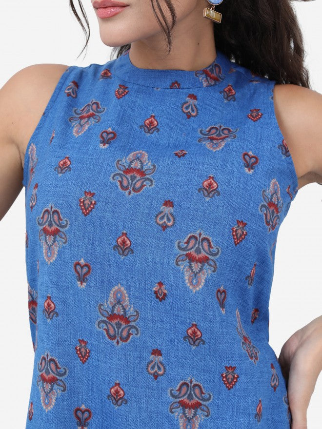 Ketch Women Blue Printed Kurta With Trouser - Blue - Image 5