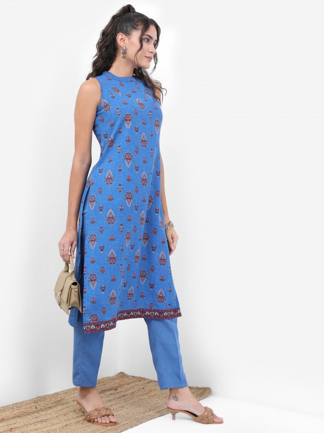 Ketch Women Blue Printed Kurta With Trouser - Blue - Image 6