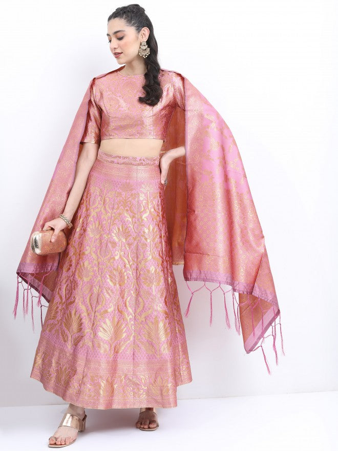 Ketch Women Pink Embroidered Top With Skirt And Dupatta - Pink - Image 1