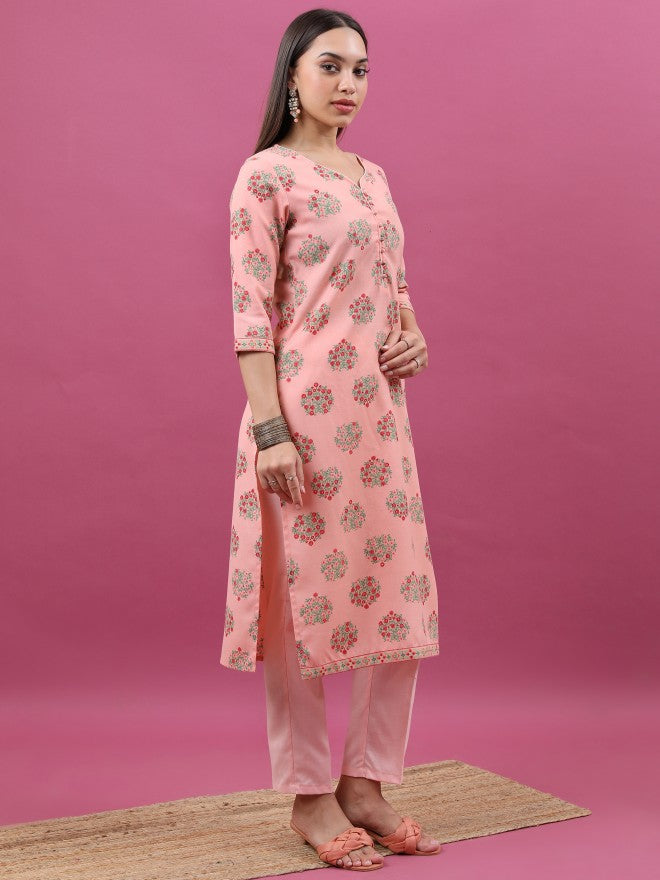 Ketch Women Peach Printed Kurta With Trouser And Dupatta - Peach - Image 4