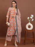 Ketch Women Terracotta Printed Kurta With Palazzo And Dupatta - Terracotta - Image 1