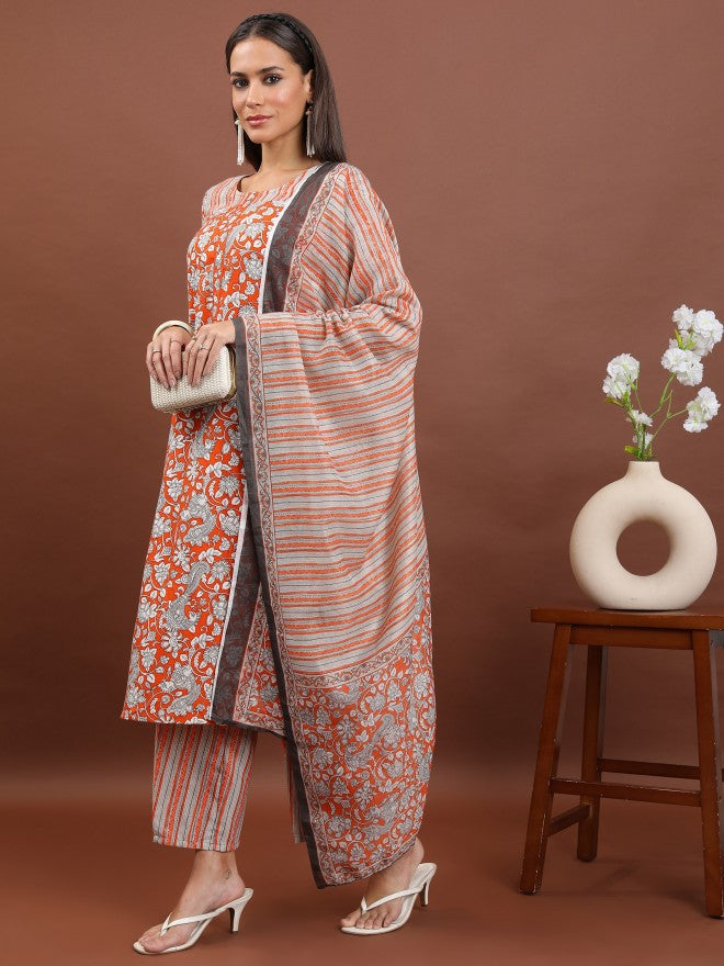 Ketch Women Terracotta Printed Kurta With Palazzo And Dupatta - Terracotta - Image 2