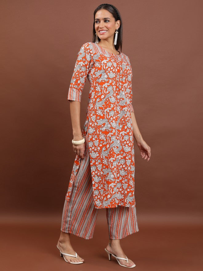 Ketch Women Terracotta Printed Kurta With Palazzo And Dupatta - Terracotta - Image 4