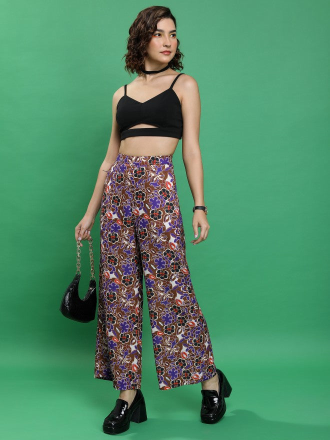 Ketch Women Brown/Purple/Multi Printed Flared Casual Trouser - Brown - Image 2