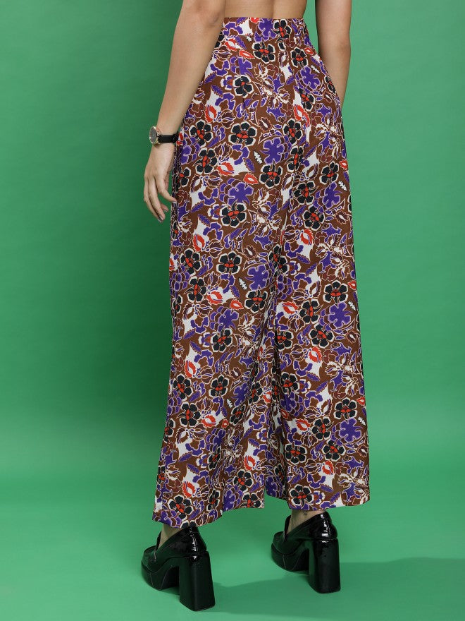 Ketch Women Brown/Purple/Multi Printed Flared Casual Trouser - Brown - Image 3