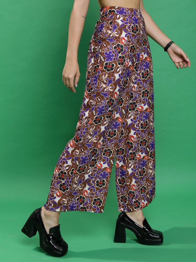 Ketch Women Brown/Purple/Multi Printed Flared Casual Trouser - Brown - Image 6