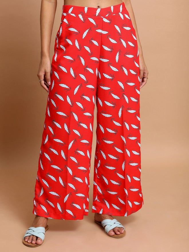Ketch Women Red Flared Printed Casual Trouser - Red - Image 1