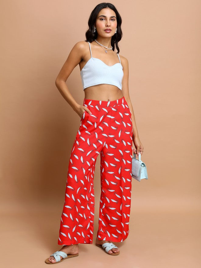Ketch Women Red Flared Printed Casual Trouser - Red - Image 2