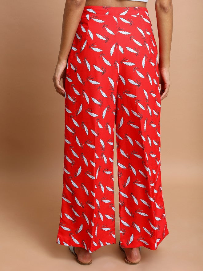 Ketch Women Red Flared Printed Casual Trouser - Red - Image 3