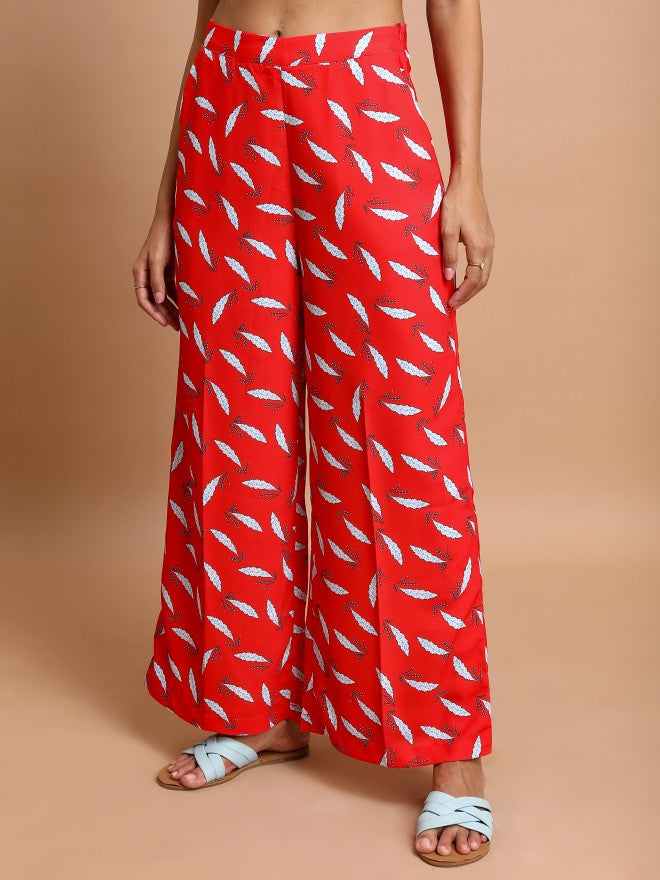 Ketch Women Red Flared Printed Casual Trouser - Red - Image 4