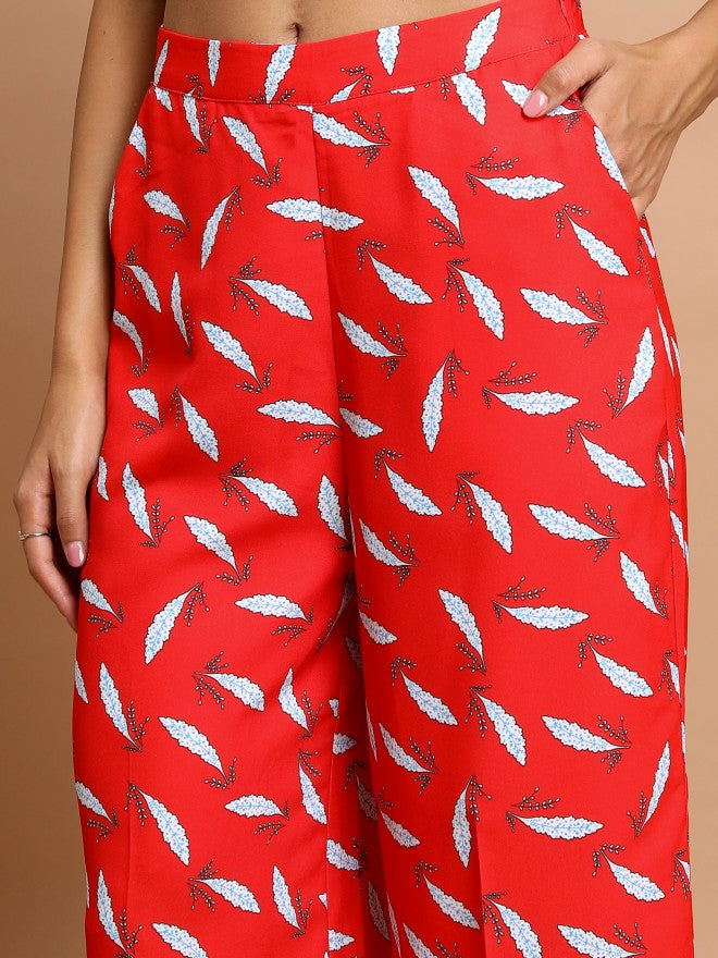Ketch Women Red Flared Printed Casual Trouser - Red - Image 5