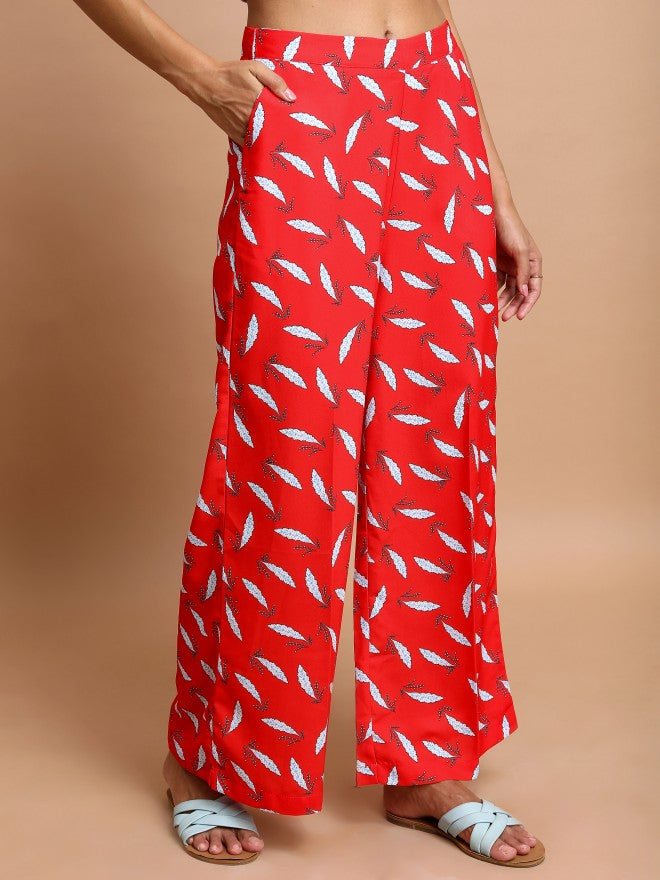 Ketch Women Red Flared Printed Casual Trouser - Red - Image 6