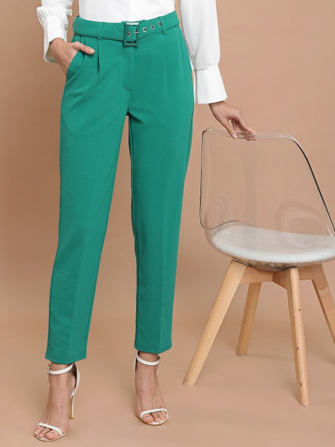 Ketch Women Green Slim Fit Solid Casual Trouser - Green - Image 1