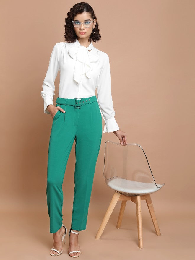 Ketch Women Green Slim Fit Solid Casual Trouser - Green - Image 2