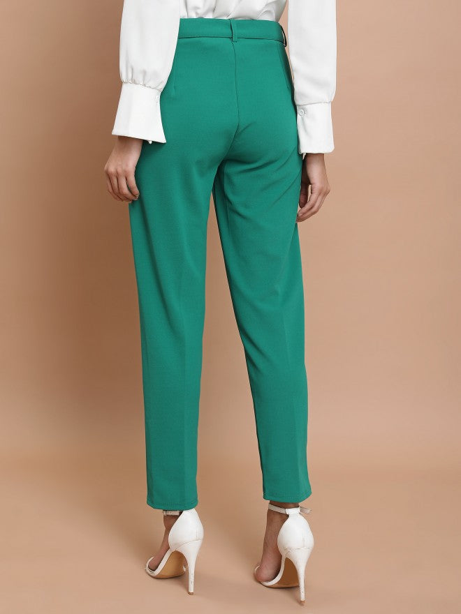 Ketch Women Green Slim Fit Solid Casual Trouser - Green - Image 3