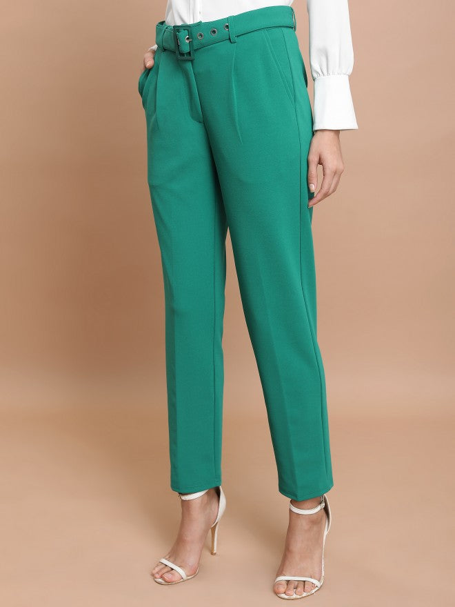 Ketch Women Green Slim Fit Solid Casual Trouser - Green - Image 4