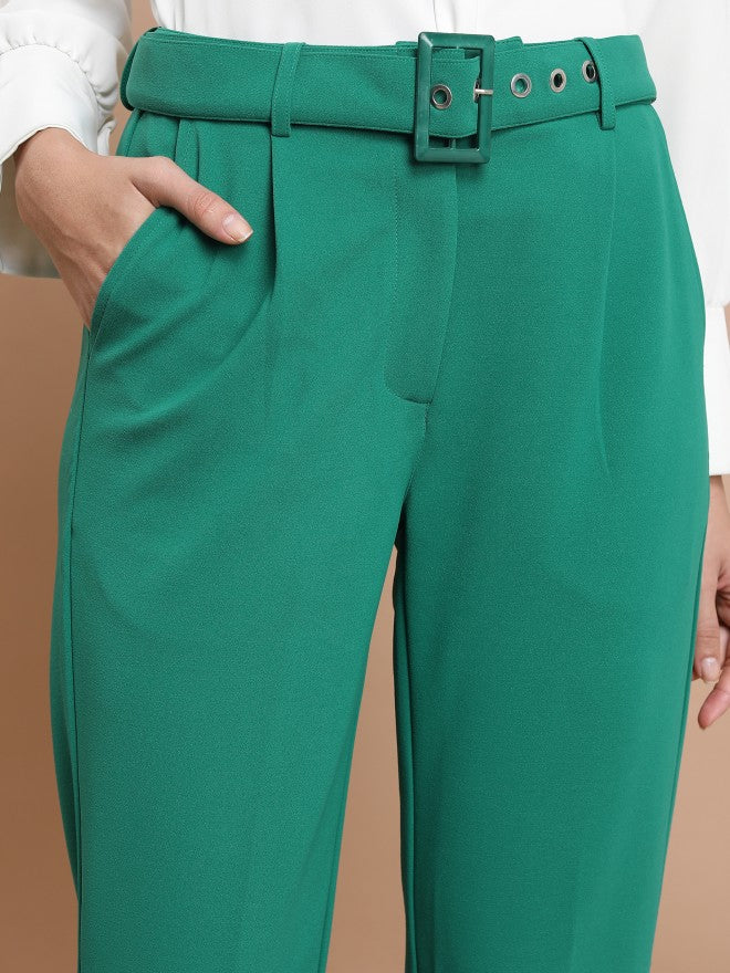 Ketch Women Green Slim Fit Solid Casual Trouser - Green - Image 5