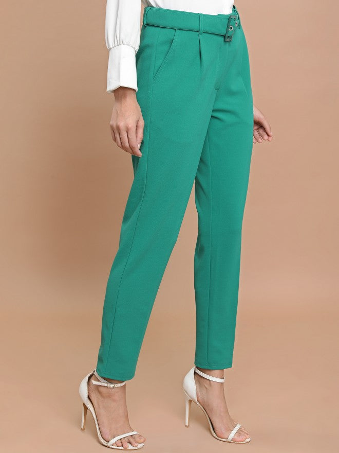 Ketch Women Green Slim Fit Solid Casual Trouser - Green - Image 6
