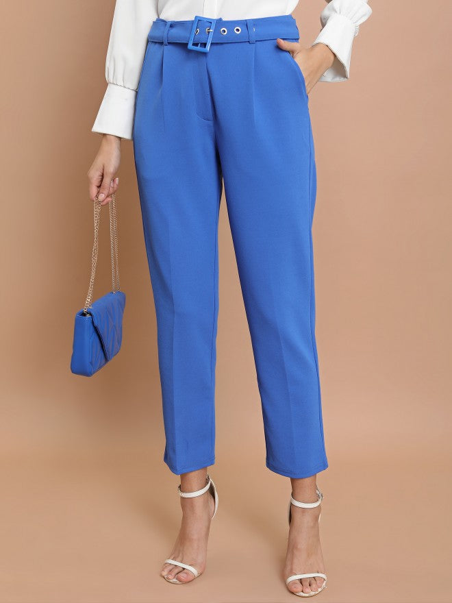 Ketch Women Blue Solid Slim Fit Casual Trouser - Blue - Image 1